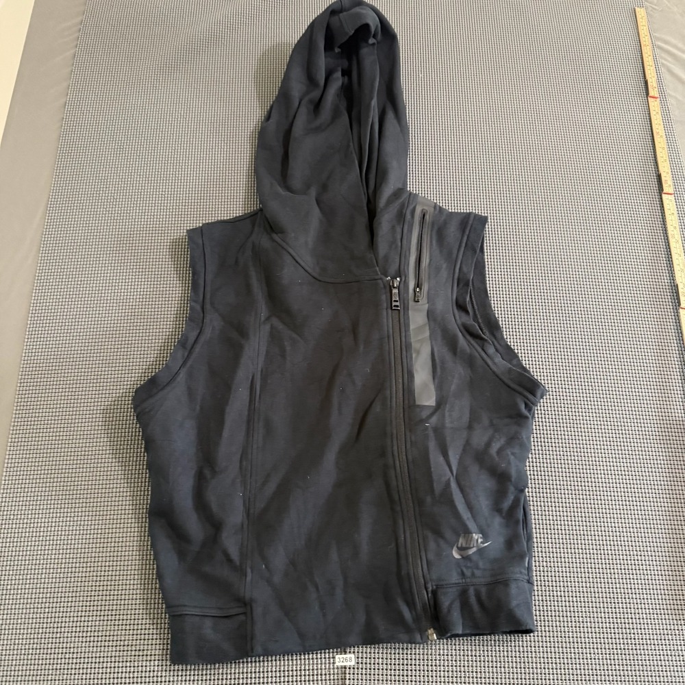 Nike Mens Black Asymmetrical Zip Sleeveless Hoodie Vest Size M